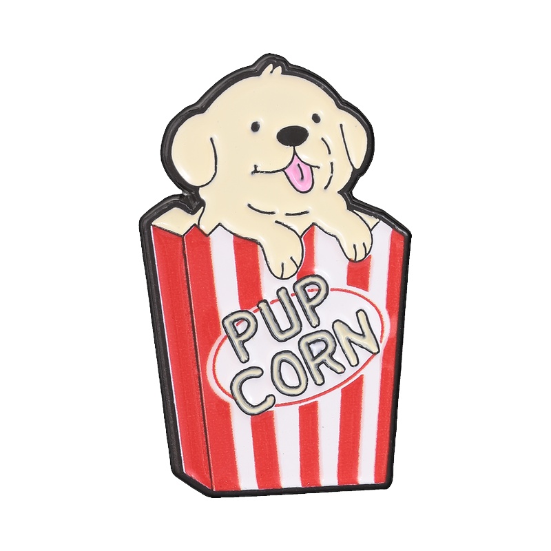 Zinc Food Snacks - Эмалевый значок-брошь Pupcorn Puppy Popcorn с