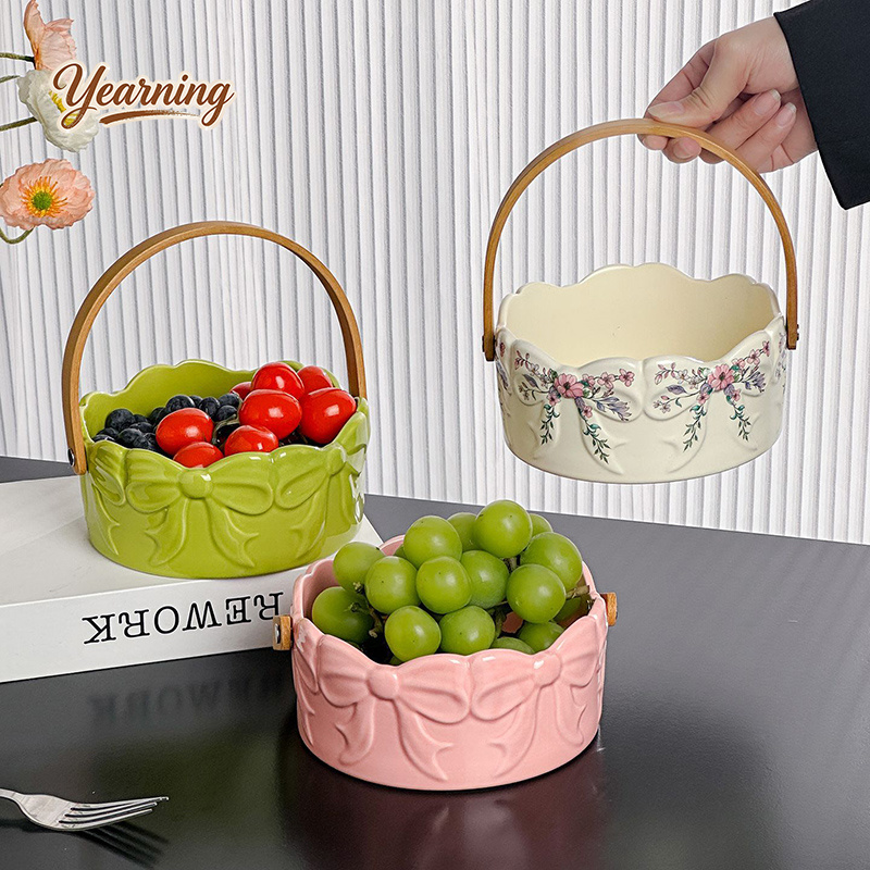 Snacks Food Gift Baskets - Элитная керамическая фруктовница с ручкой-бантом, роскошный